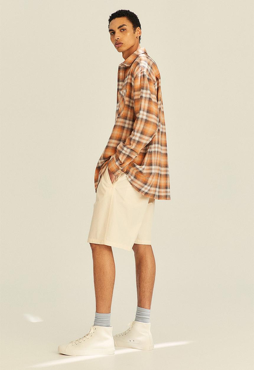 H&M - Relaxed fit twill shirt - orange/checked