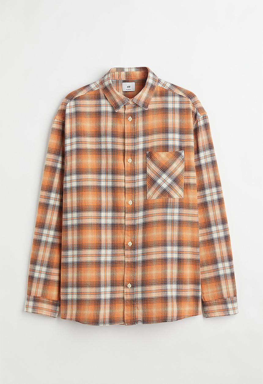 H&M - Relaxed fit twill shirt - orange/checked