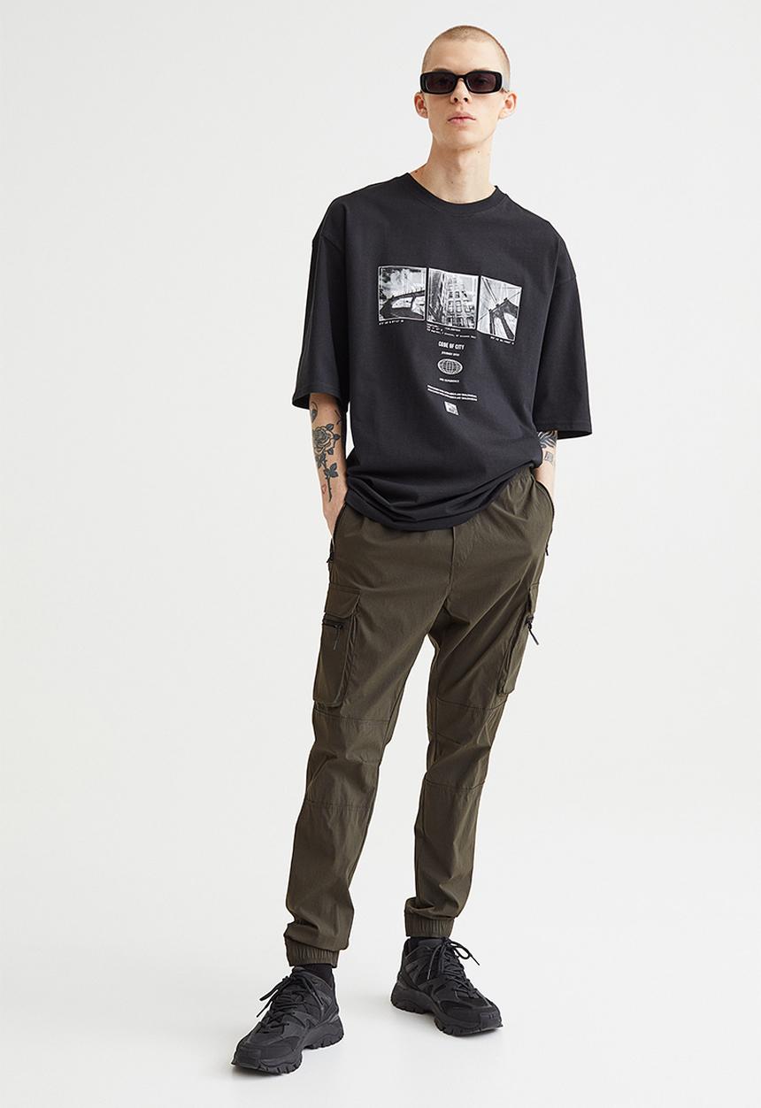 H&M - Skinny fit nylon cargo joggers - dark khaki green