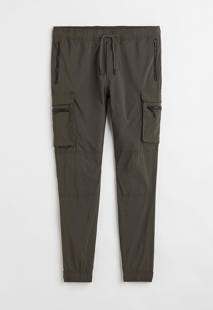 H&M - Skinny fit nylon cargo joggers - dark khaki green