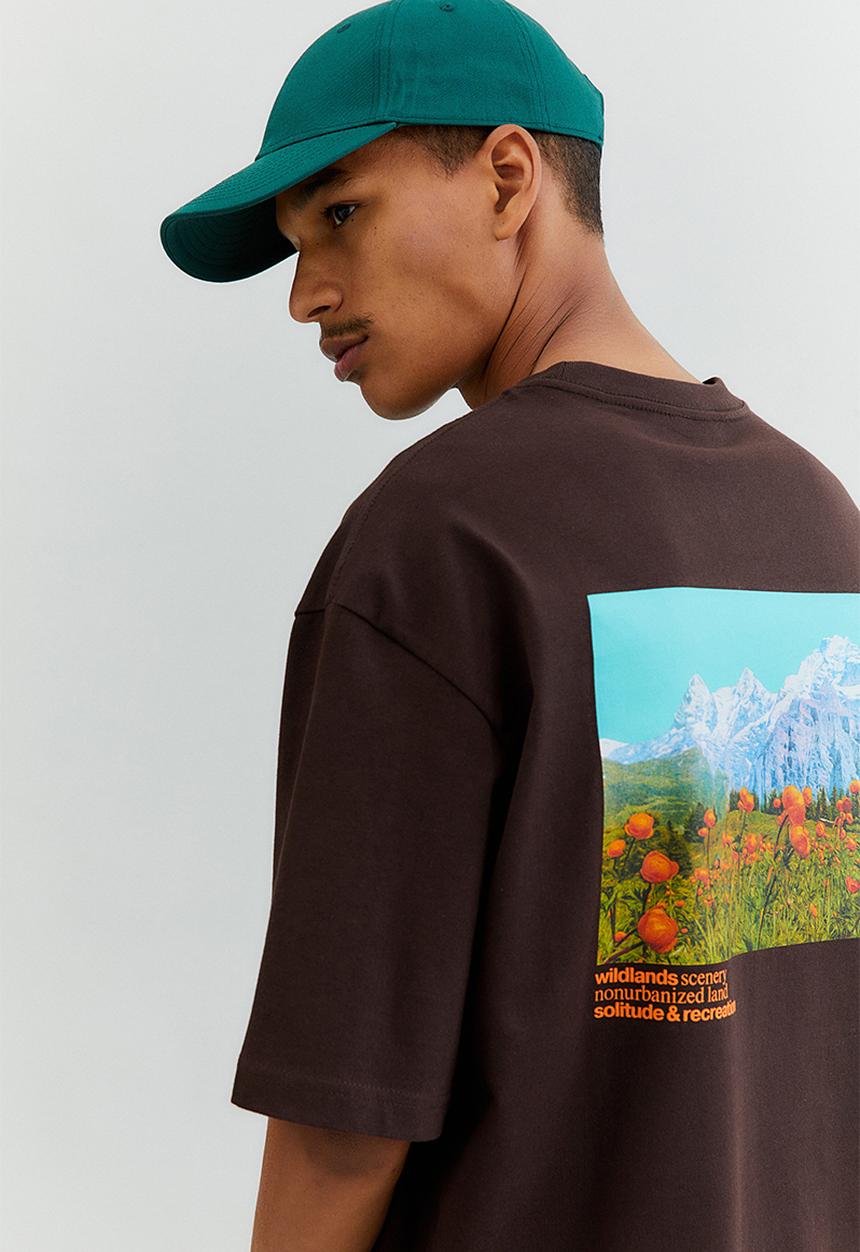H&M - Relaxed fit cotton T-shirt - dark brown/mountains