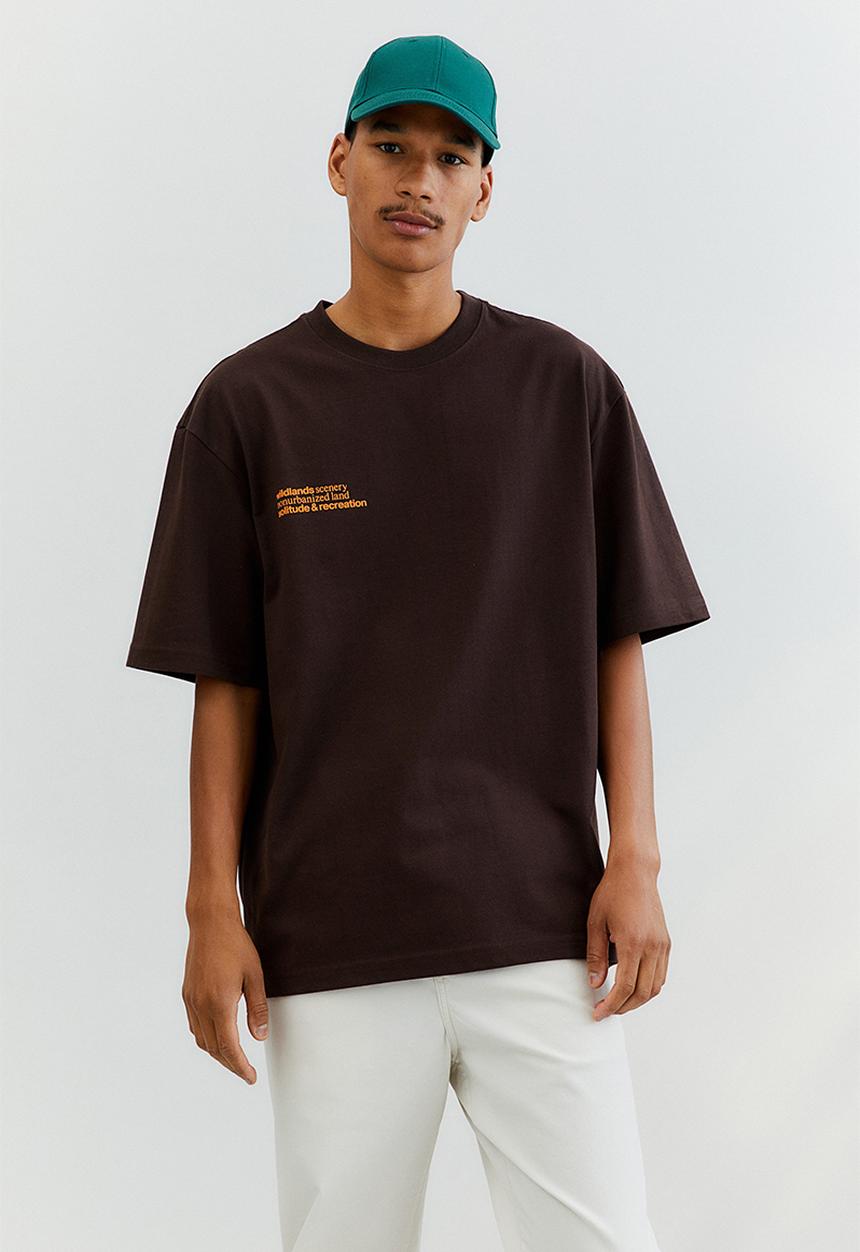 H&M - Relaxed fit cotton T-shirt - dark brown/mountains