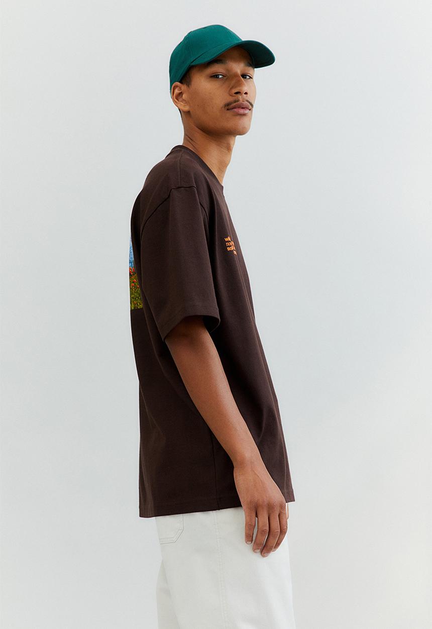H&M - Relaxed fit cotton T-shirt - dark brown/mountains