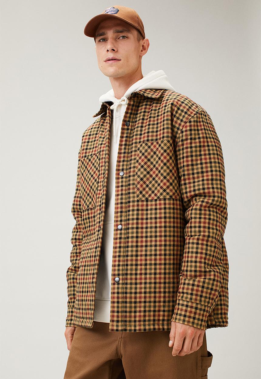 H&M - Padded overshirt - dark beige/black checked
