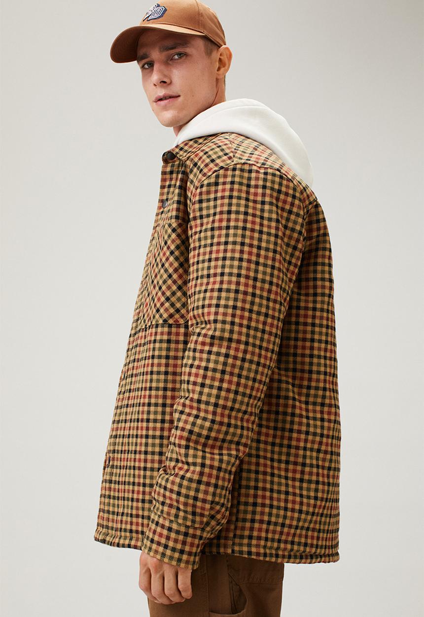 H&M - Padded overshirt - dark beige/black checked