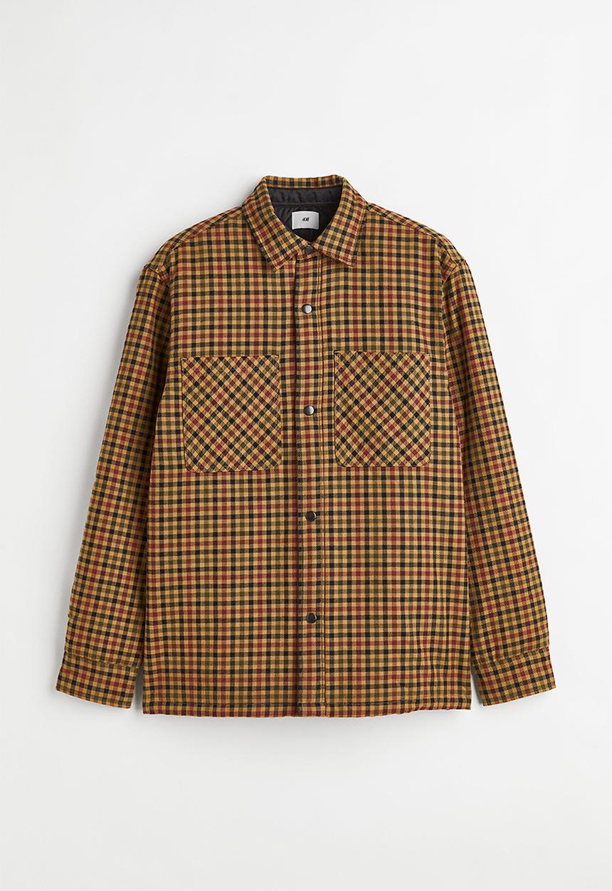 H&M - Padded overshirt - dark beige/black checked