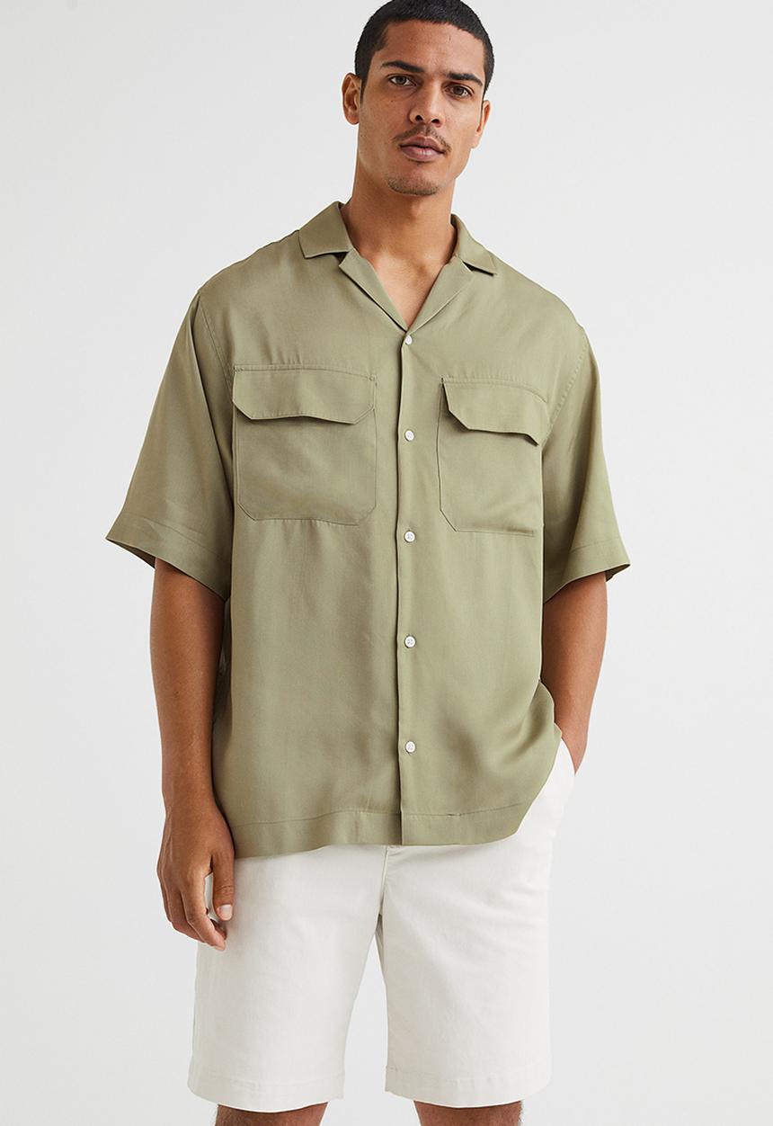 H&M - Relaxed fit lyocell resort shirt - khaki green