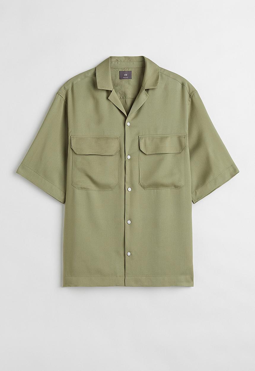 H&M - Relaxed fit lyocell resort shirt - khaki green