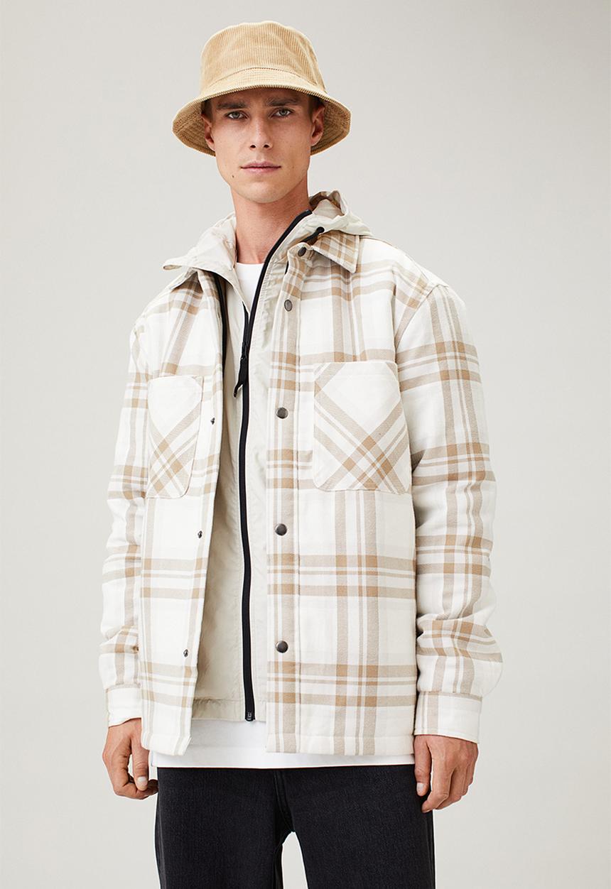H&M - Padded overshirt - white/beige checked