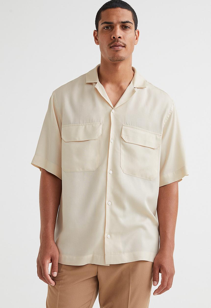 H&M - Relaxed fit lyocell resort shirt - light beige