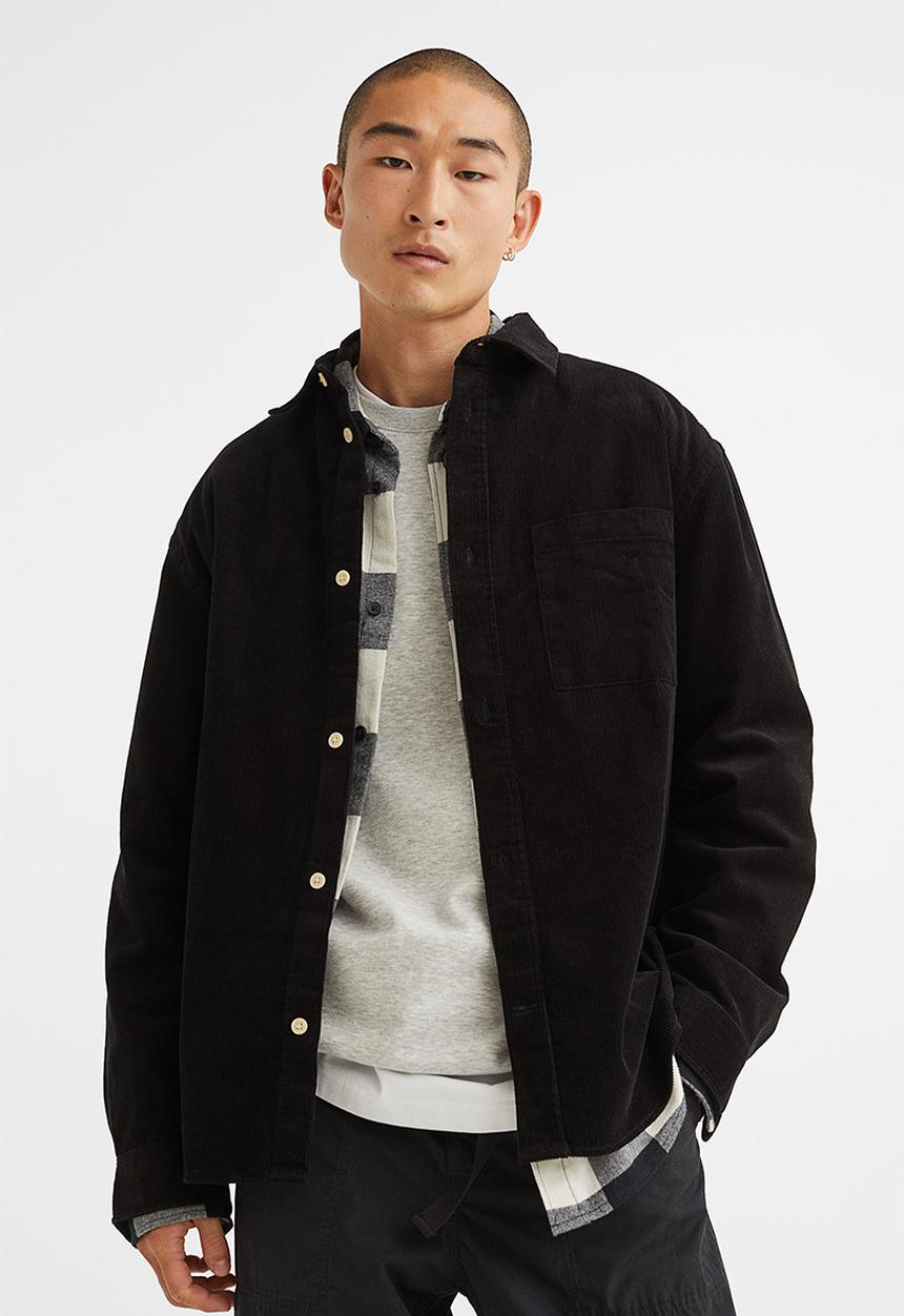 H&M - Relaxed fit corduroy shirt - black