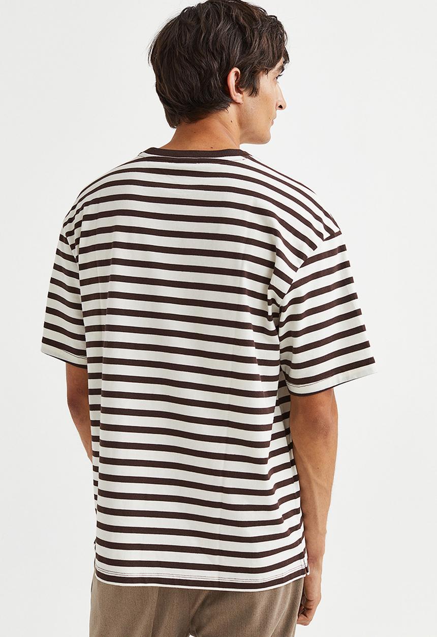 H&M - Relaxed fit cotton T-shirt - brown & white striped