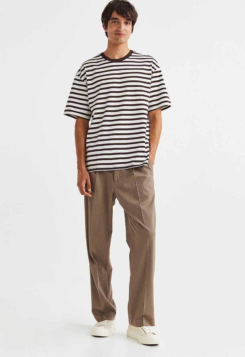 H&M - Relaxed fit cotton T-shirt - brown & white striped