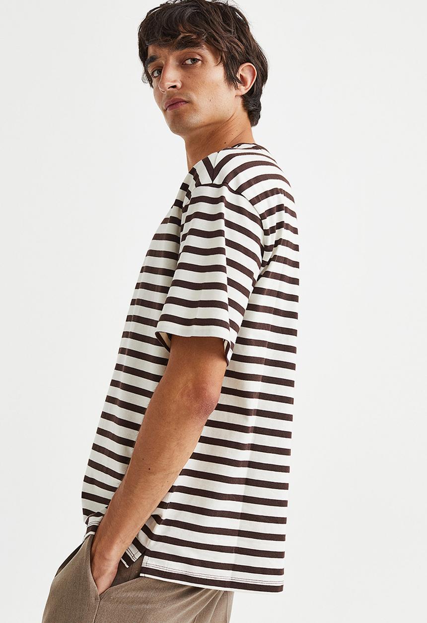 H&M - Relaxed fit cotton T-shirt - brown & white striped
