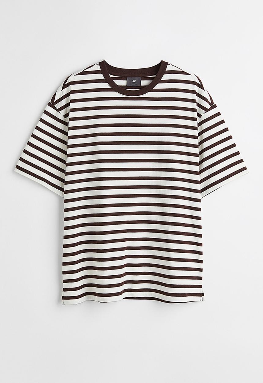 H&M - Relaxed fit cotton T-shirt - brown & white striped