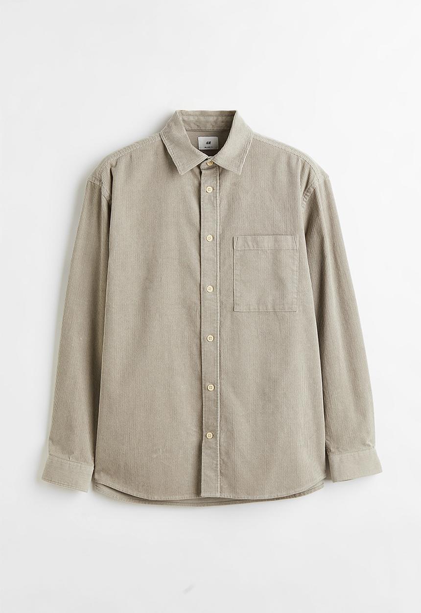 H&M - Relaxed fit corduroy shirt - light greige
