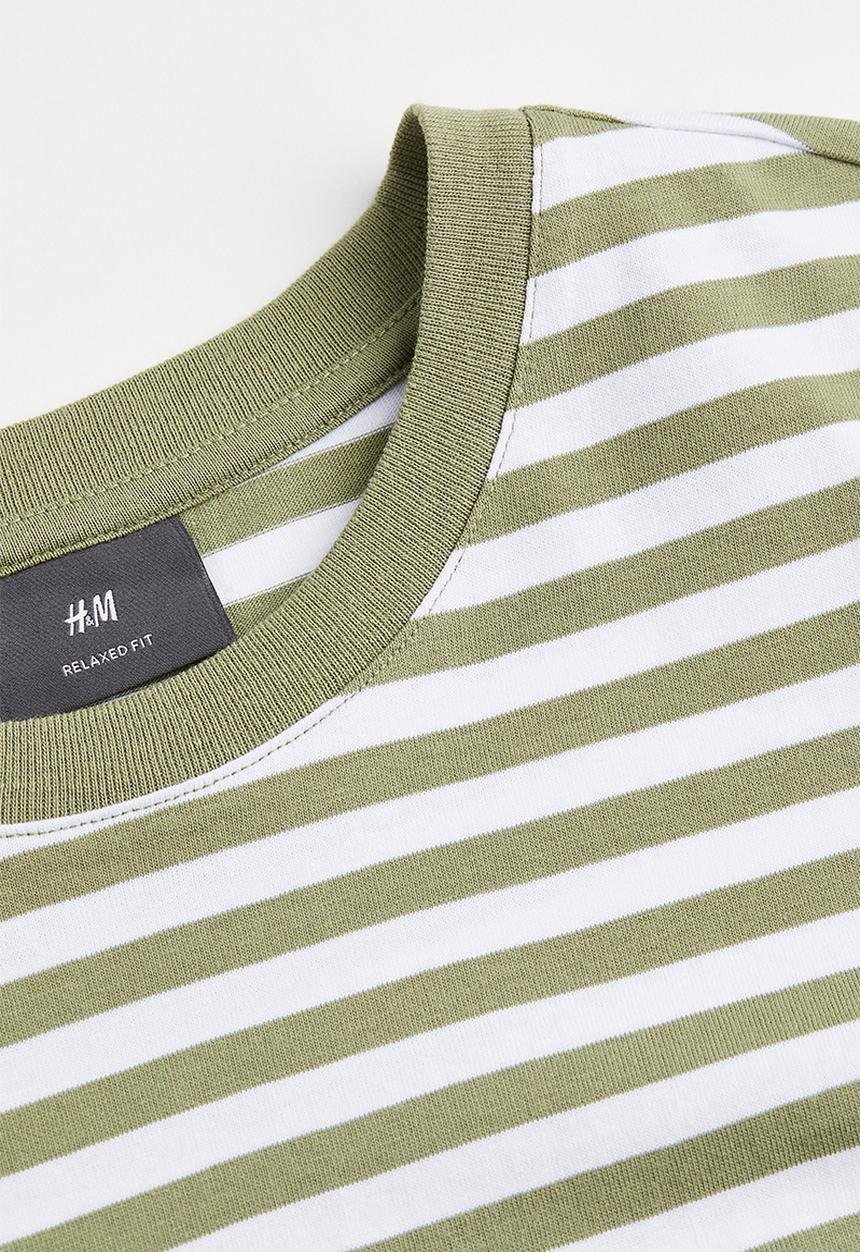 H&M - Relaxed fit cotton T-shirt - green & white striped