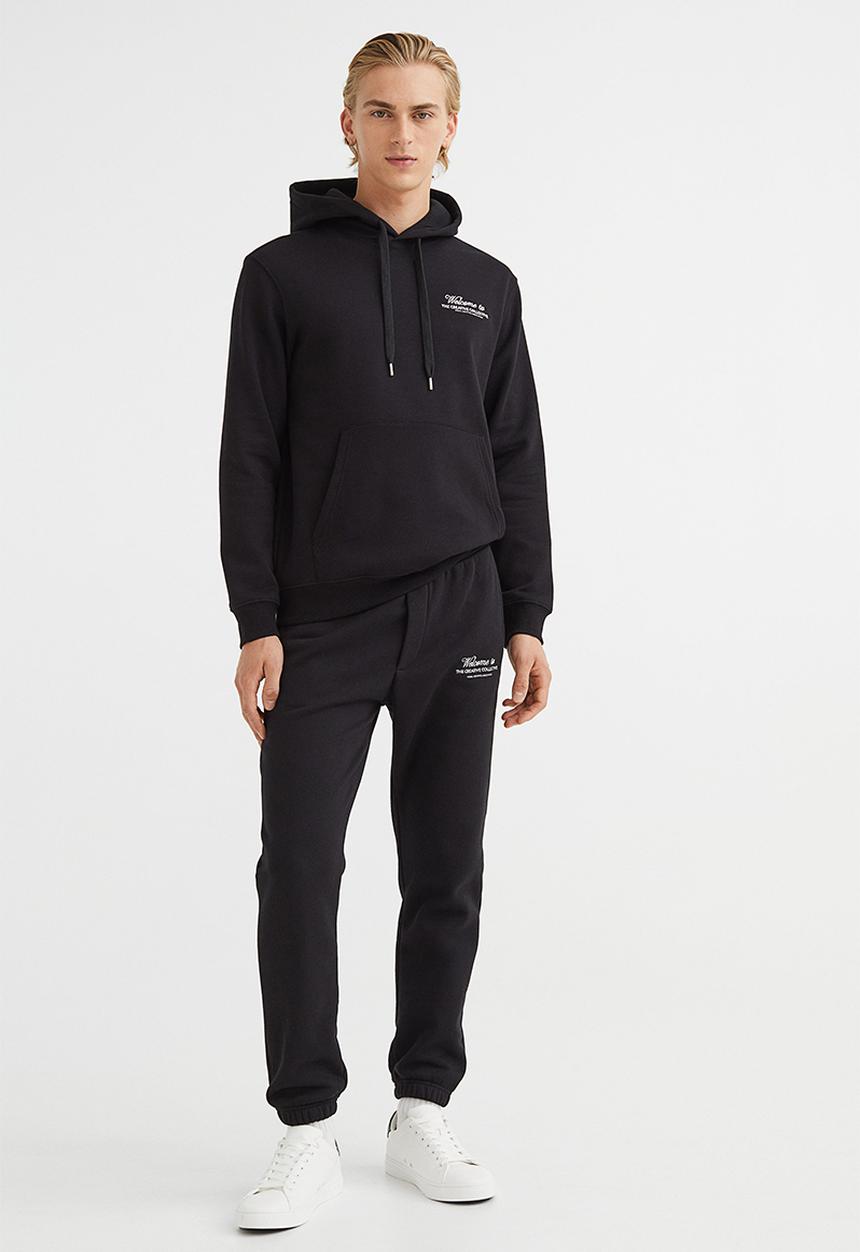 H&M - Regular fit printed hoodie - black