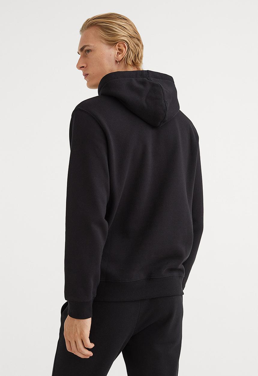 H&M - Regular fit printed hoodie - black