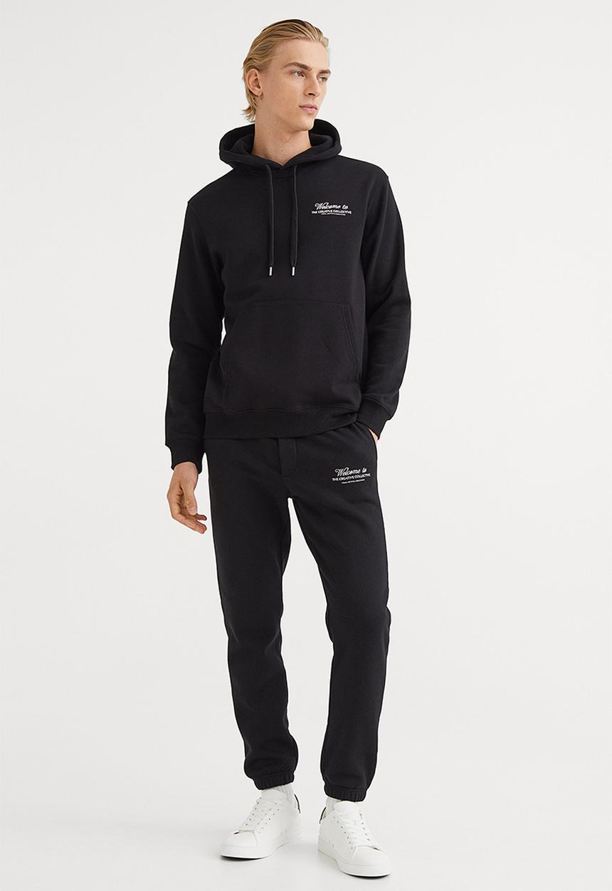 H&M - Regular fit printed hoodie - black