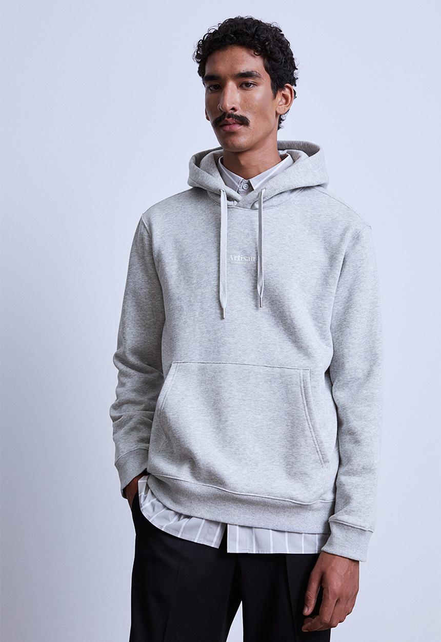 H&M - Regular fit printed hoodie - grey marl/artisan