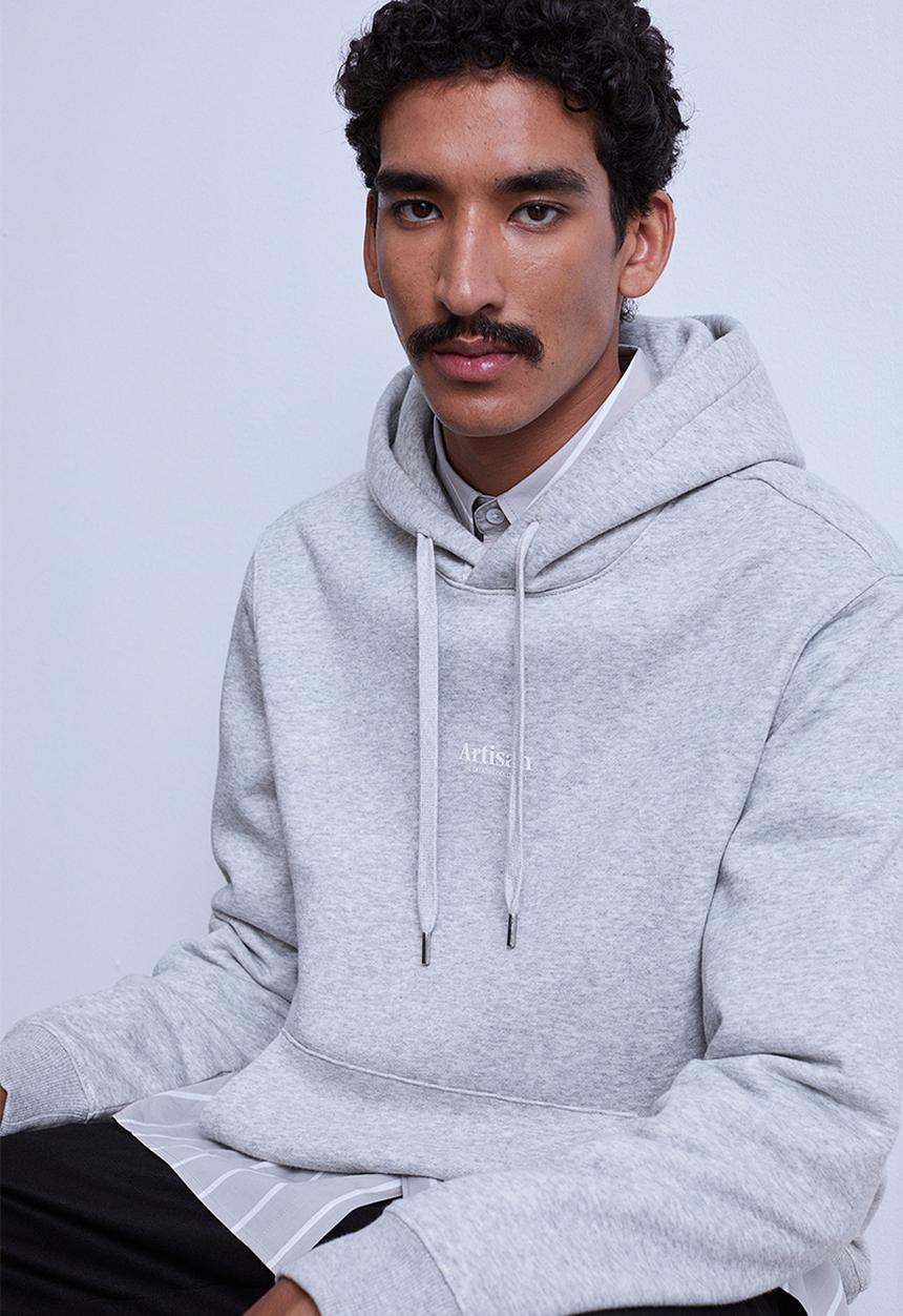 H&M - Regular fit printed hoodie - grey marl/artisan