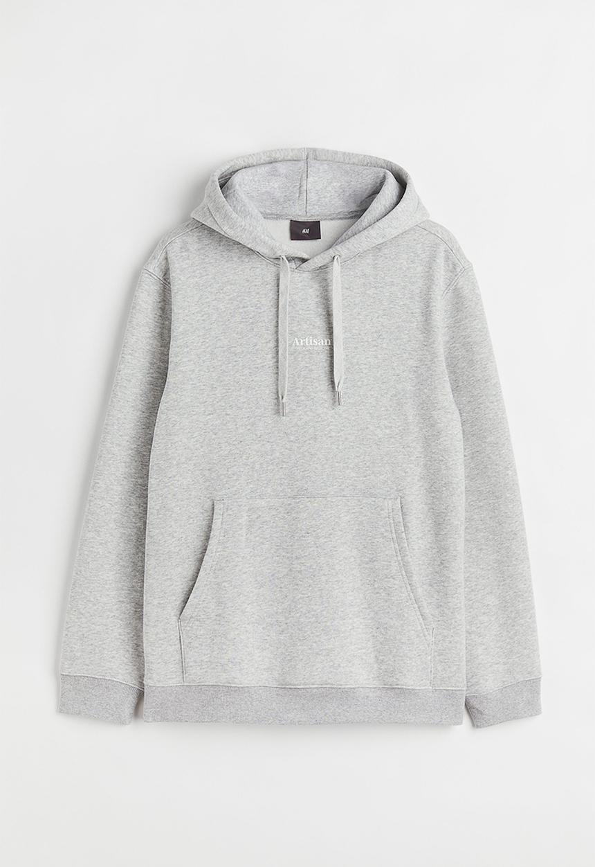 H&M - Regular fit printed hoodie - grey marl/artisan