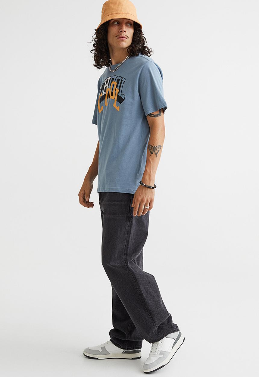 H&M - Regular fit printed T-shirt - blue/school cool