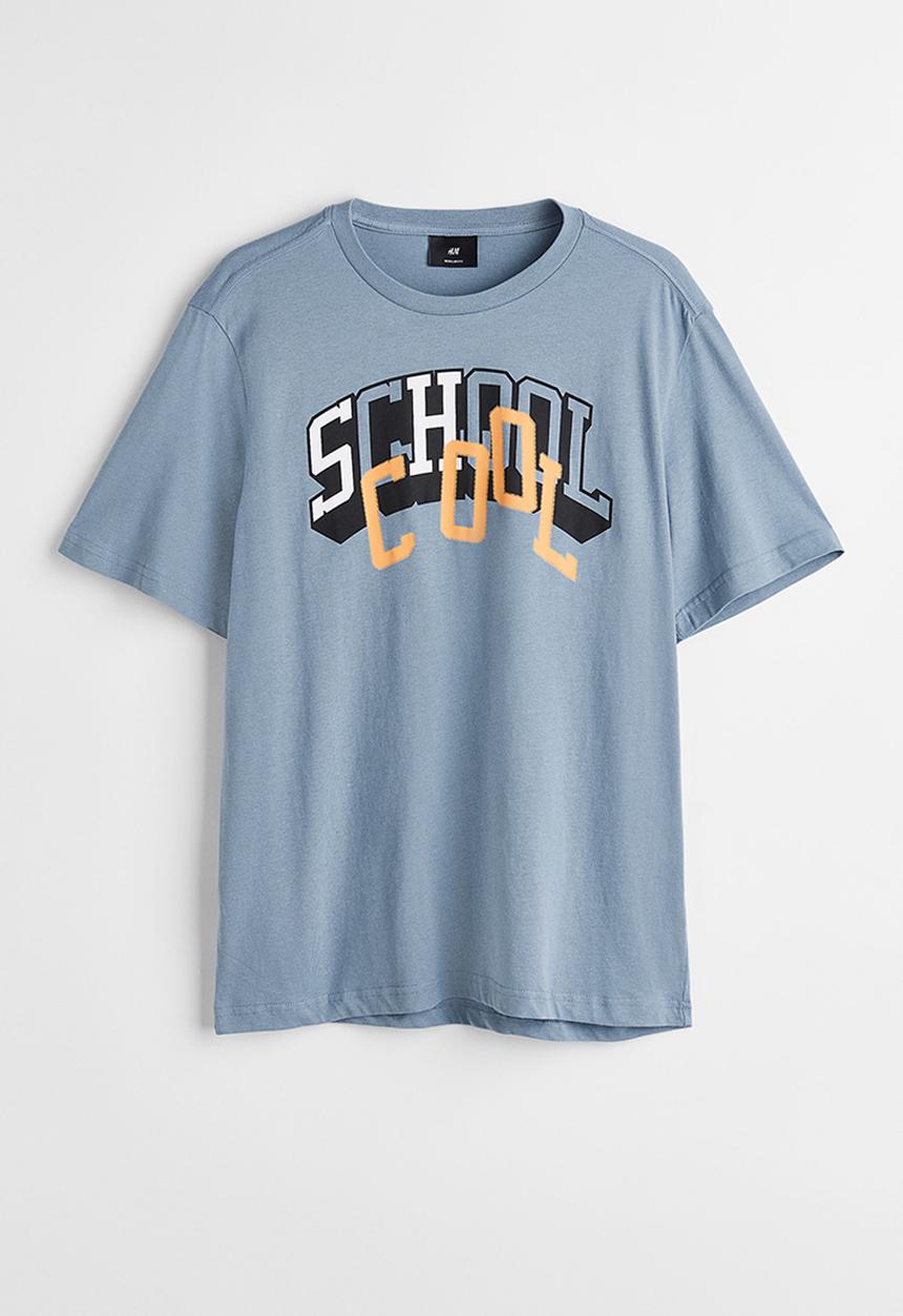 H&M - Regular fit printed T-shirt - blue/school cool