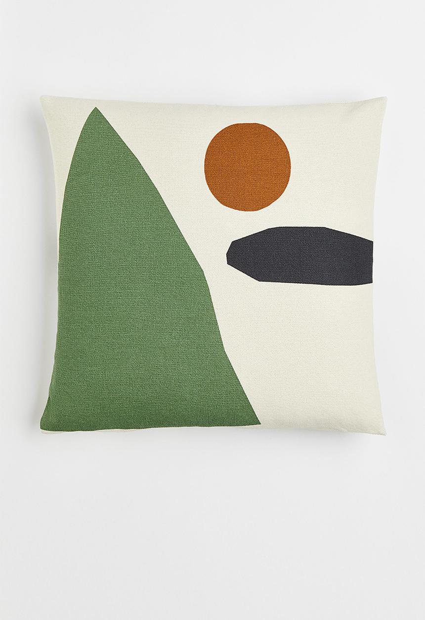 H&M - Printed cotton cushion cover - multi/white