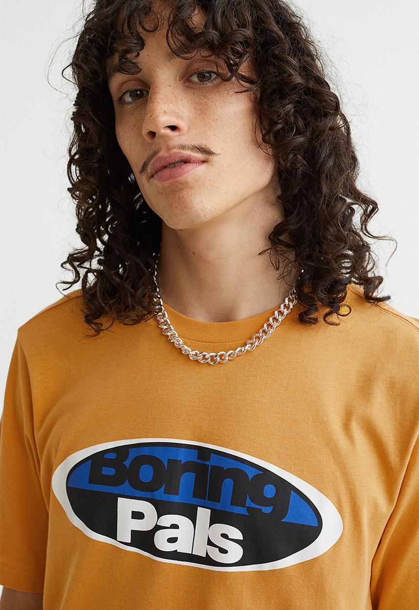 H&M - Regular fit printed T-shirt - yellow/boring pals