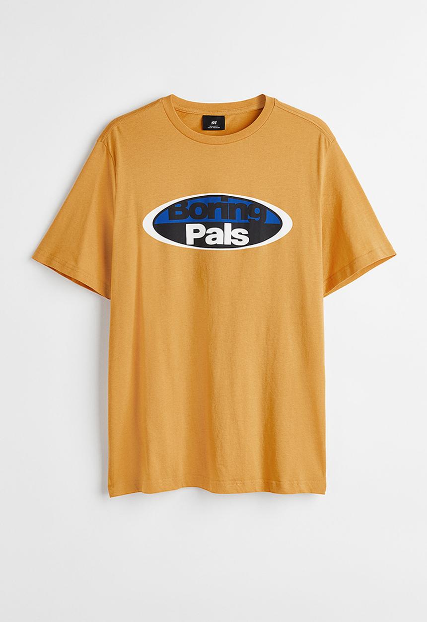 H&M - Regular fit printed T-shirt - yellow/boring pals