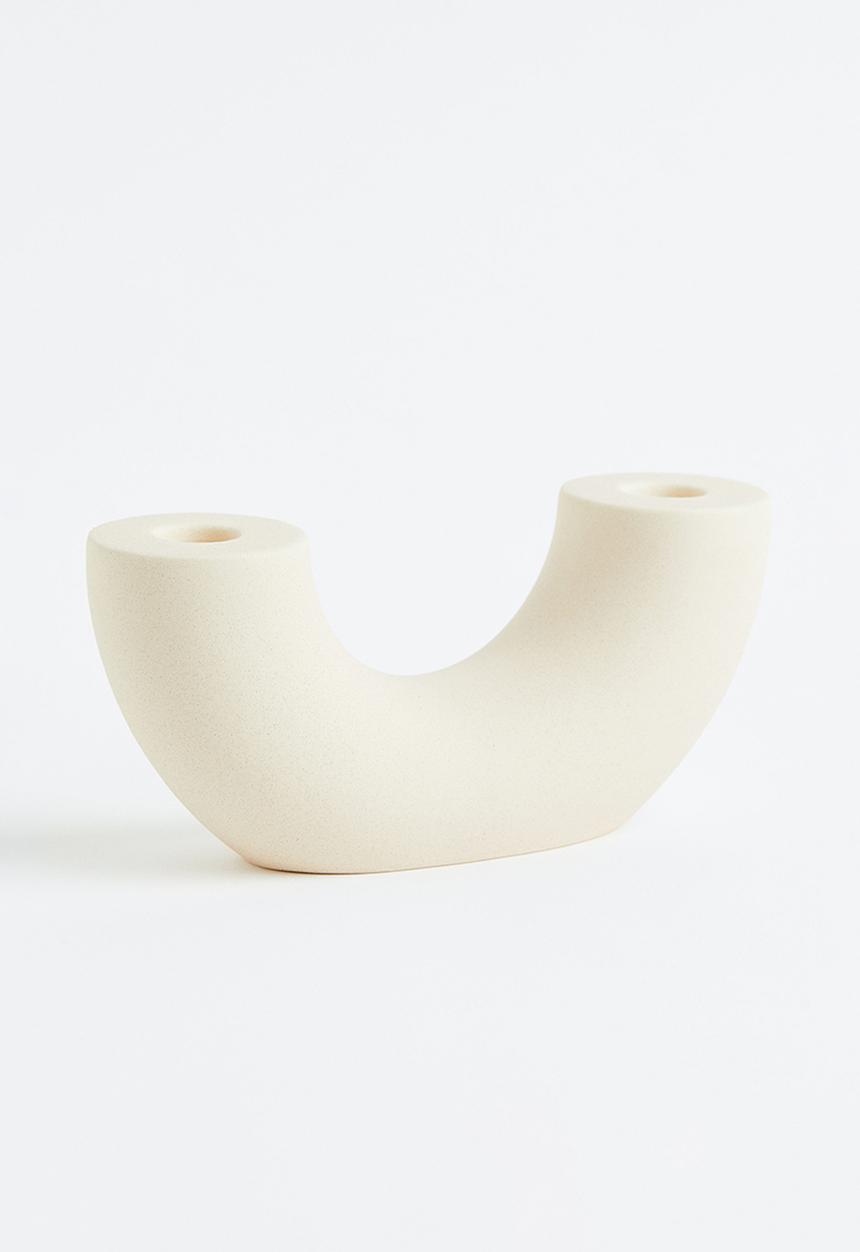 H&M - Ceramic candlestick - white/beige