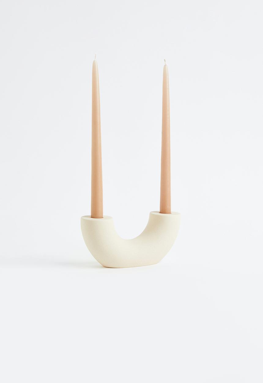 H&M - Ceramic candlestick - white/beige