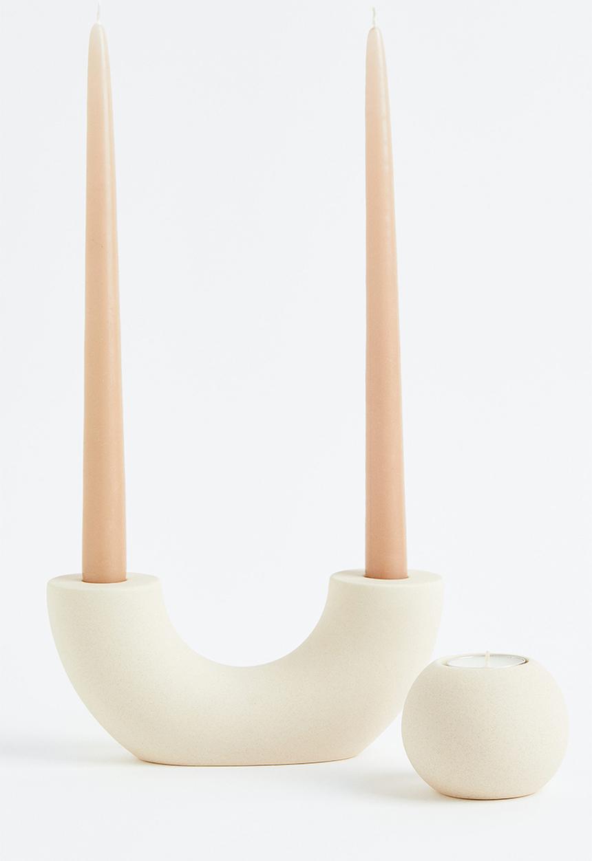 H&M - Ceramic candlestick - white/beige