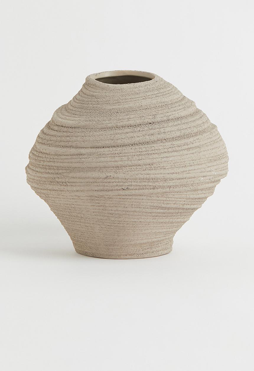 H&M - Asymmetric stoneware vase - beige/grey I