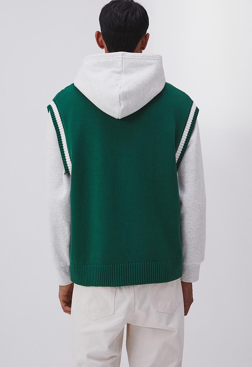 H&M - Relaxed fit cable-knit sweater vest - dark green & white