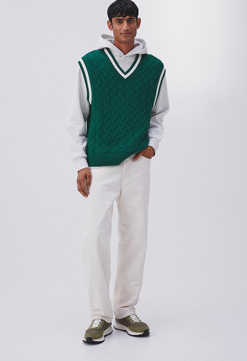 H&M - Relaxed fit cable-knit sweater vest - dark green & white