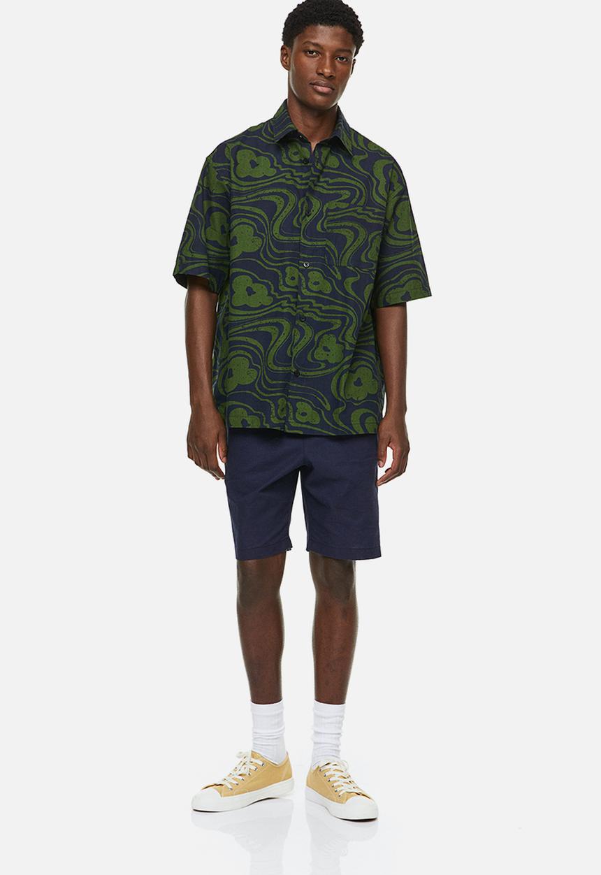 H&M - Loose fit linen-blend shorts - dark blue