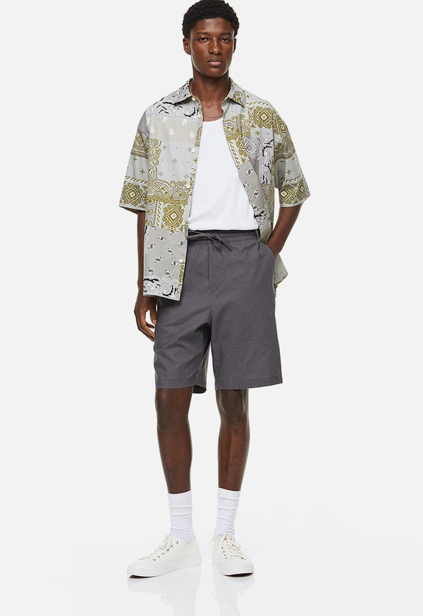 H&M - Loose fit linen-blend shorts - dark grey