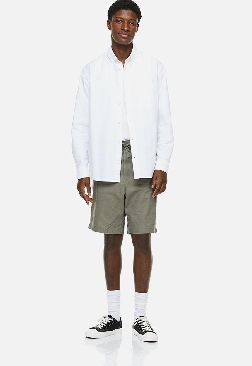 H&M - Loose fit linen-blend shorts - khaki green