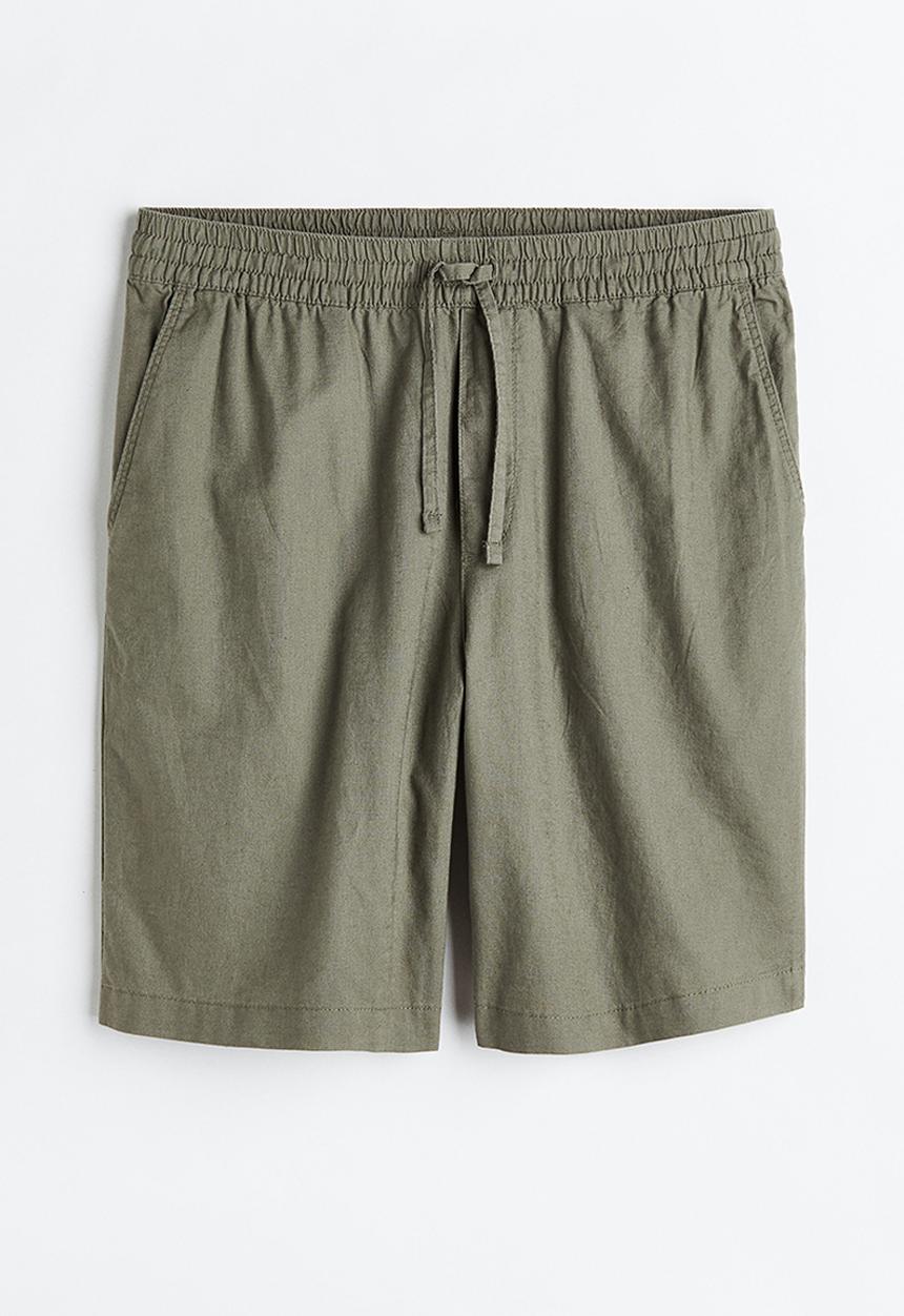 H&M - Loose fit linen-blend shorts - khaki green