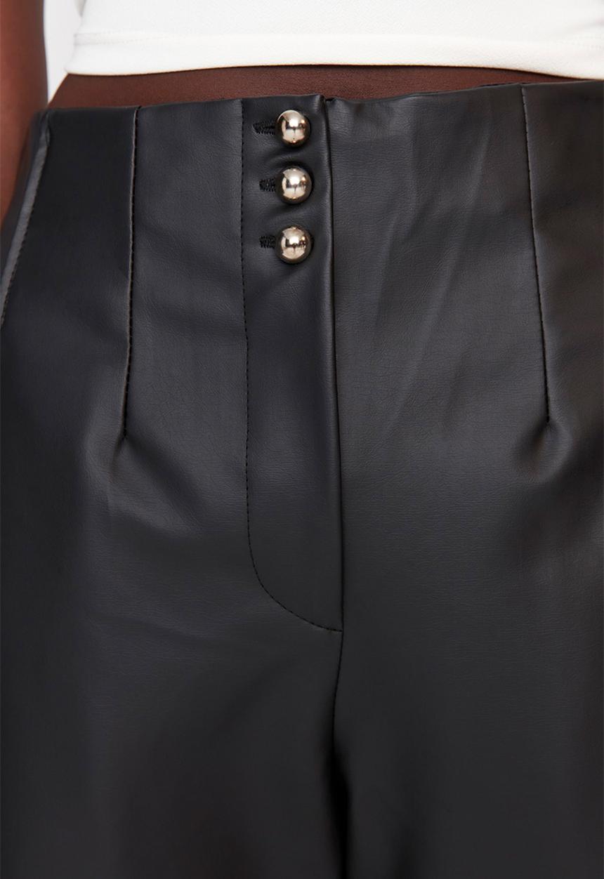 Trendyol - Faux leather front buttoned trousers - black