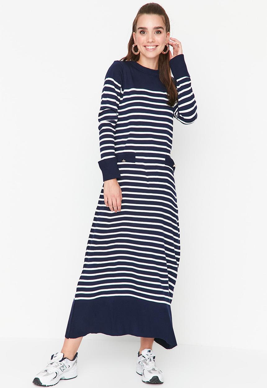 Trendyol - Striped knit dress - navy