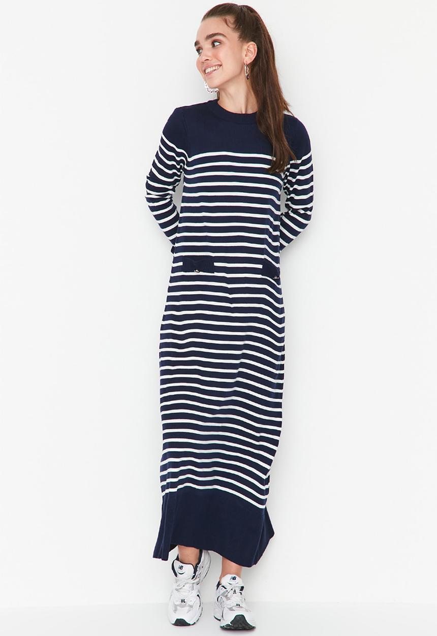 Trendyol - Striped knit dress - navy