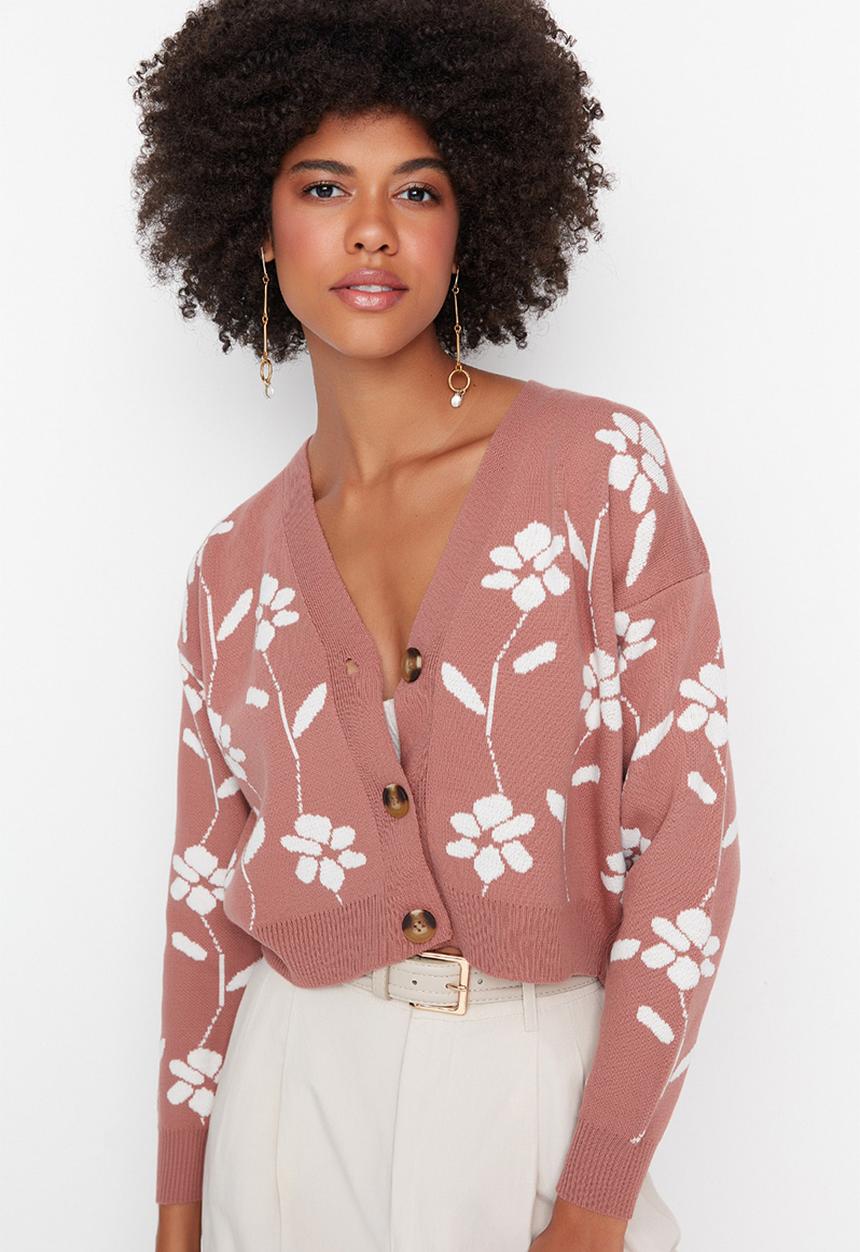 Trendyol - Jacquard knit cardigan - rose