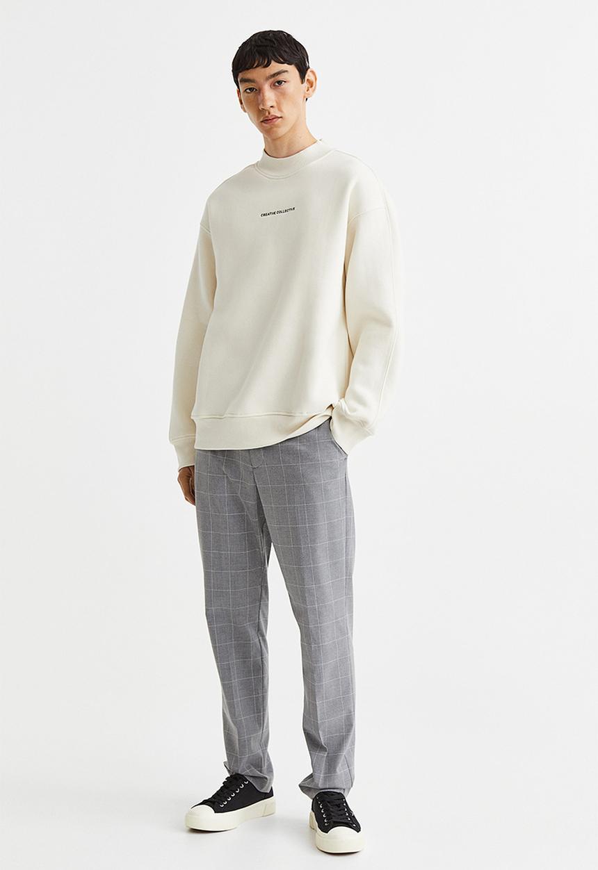 H&M - Slim fit trousers - light grey/checked