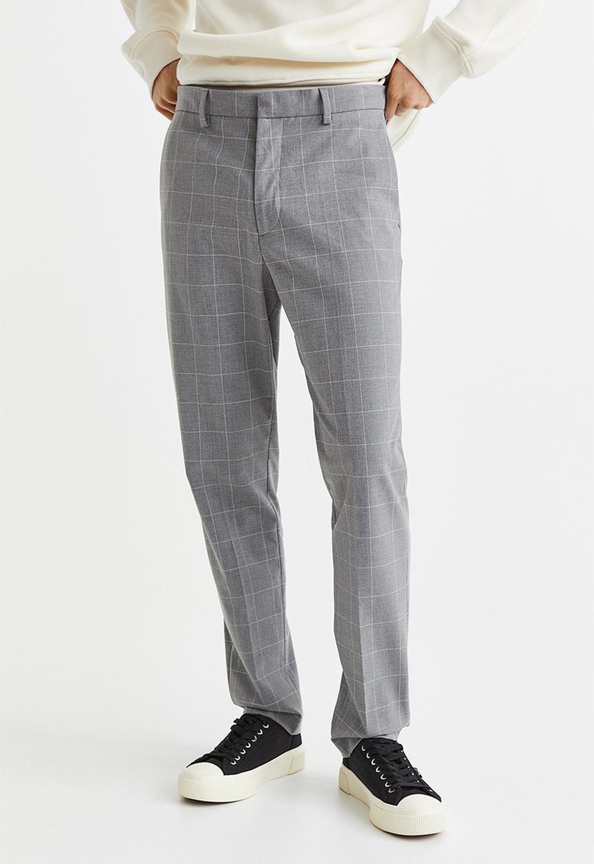 H&M - Slim fit trousers - light grey/checked