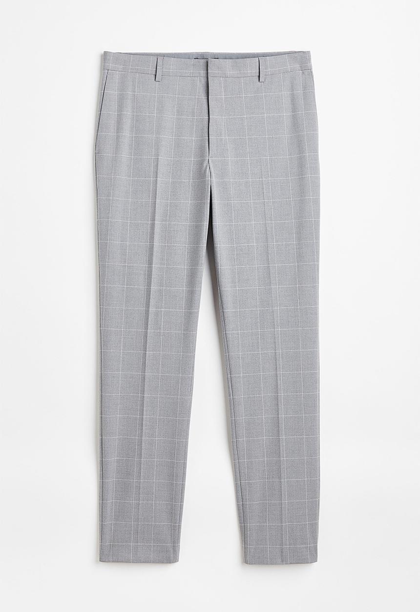 H&M - Slim fit trousers - light grey/checked