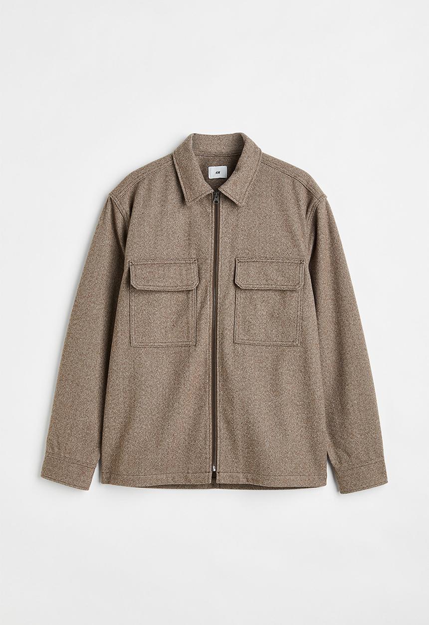 H&M - Overshirt - dark beige/herringbone pattern